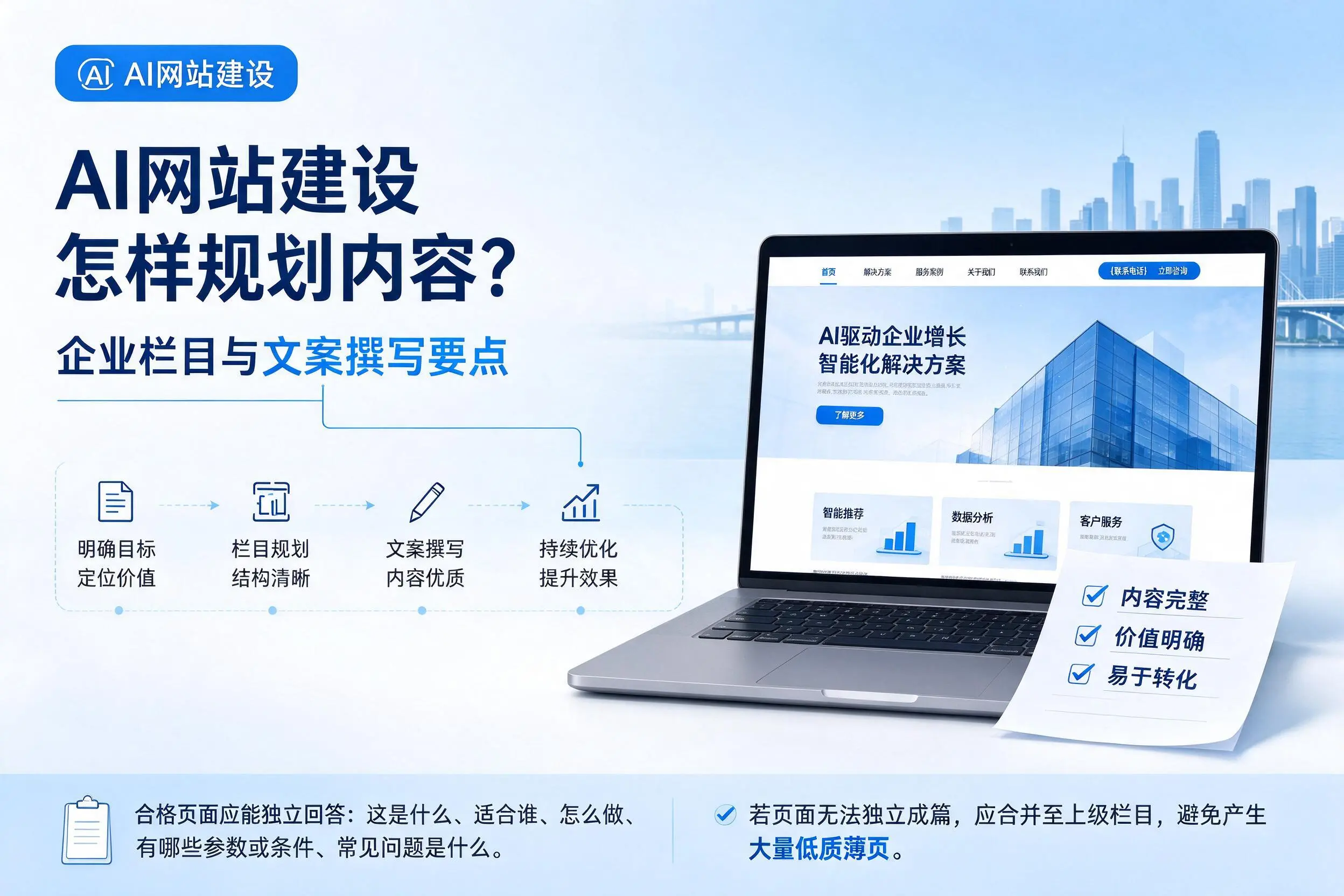 AI网站建设怎样规划内容?泰州企业栏目与文案撰写要点